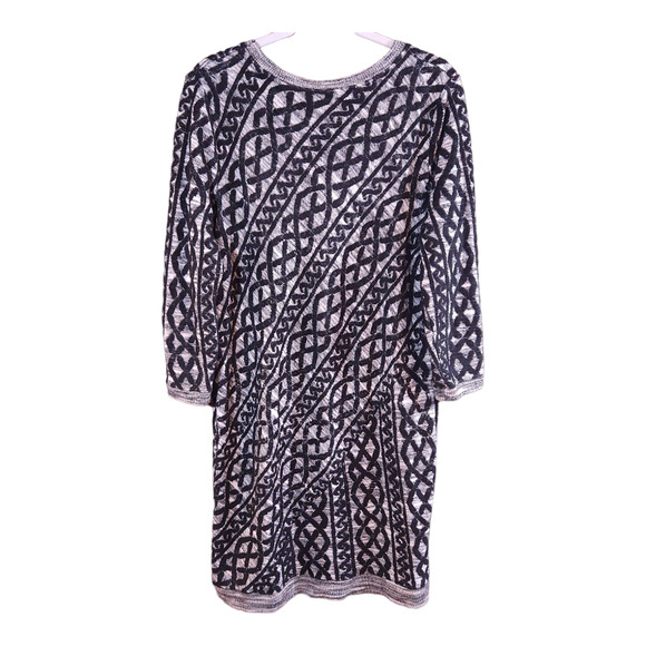 Anthropologie Black and Cream Long Sleeve Dress - Picture 4 of 6